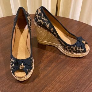 Tory Burch, animal print wedges, size 9